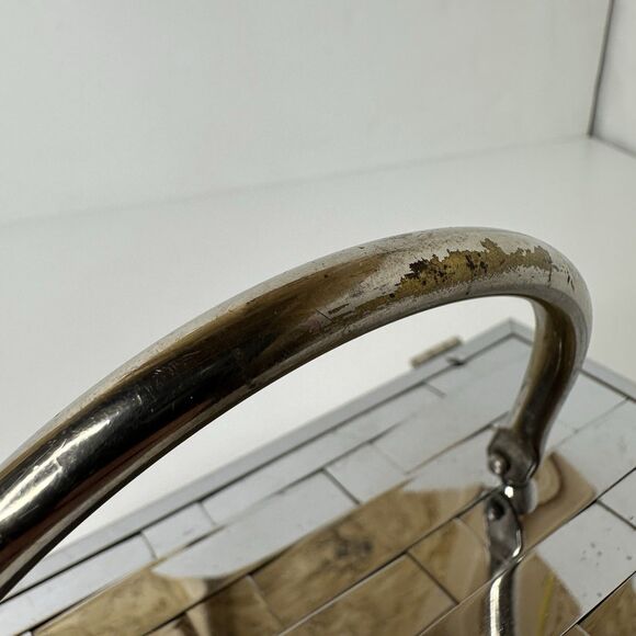 Vintage MCM Box Purse Basket Weave Silver Tone Chrome Metal Handle 50s Handbag - Picture 8 of 16